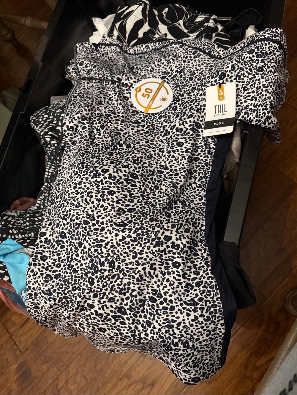 Tail Plus Navy and White Leopard-Print Performance Top - Picture 1 of 3